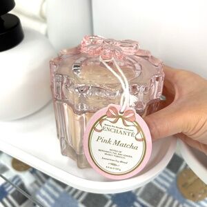 Cute pink bow glass jar candle